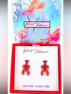 BETSEY JOHNSON 2025 Mermaid Collection Shiny Bright Red Lobster Earrings NEW NWT
